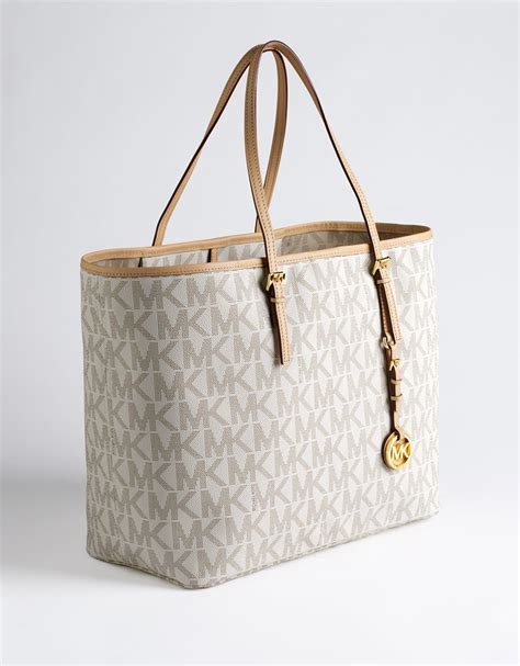 michael kors white and tan logo tote|michael kors white shoulder bag.